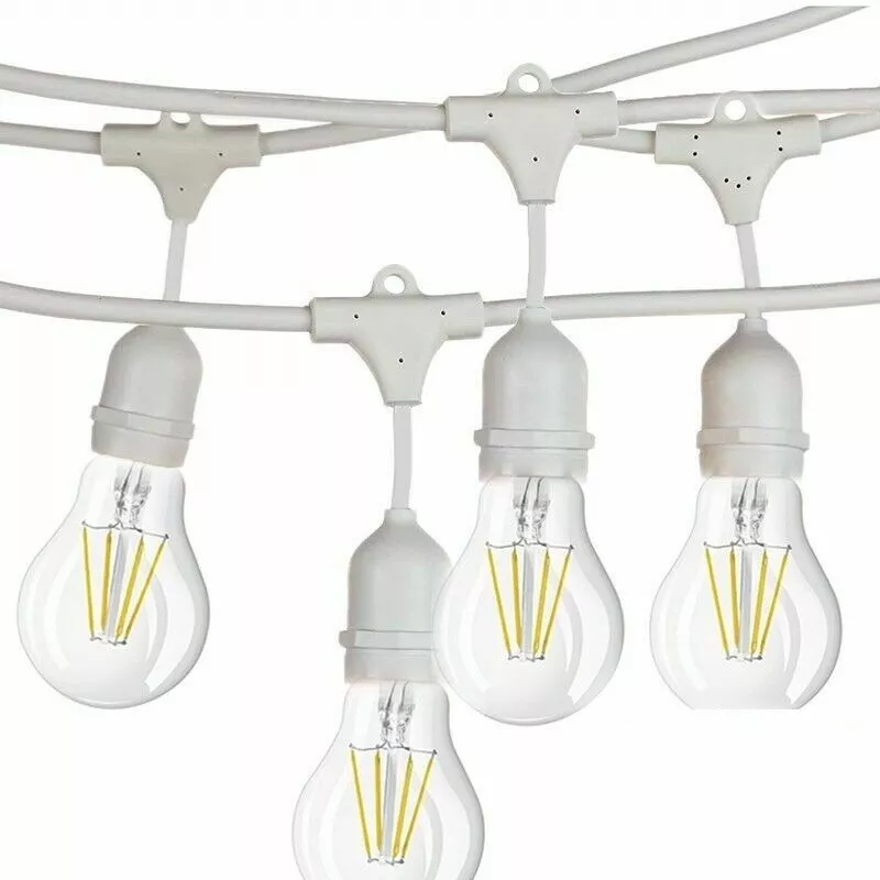 Catena Luminosa Esterno LED 10M/15M, 10/15 Portalampade E27, Bianco/Nero