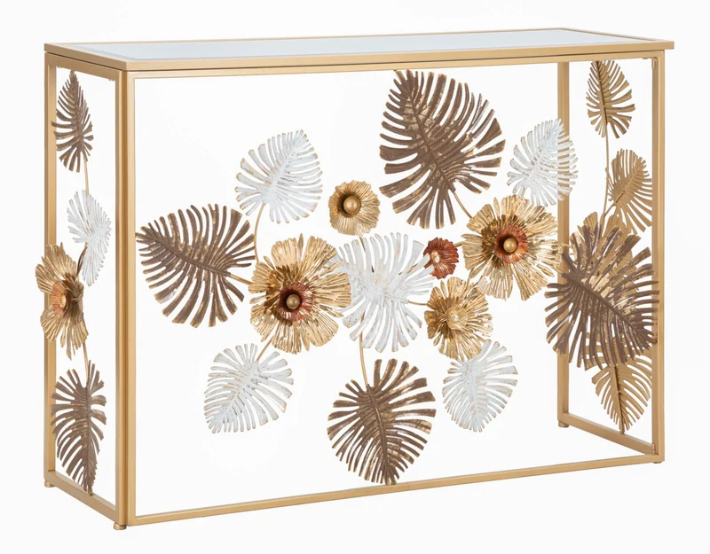 Console Glam Floris 113x40x80 cm in Ferro e MDF e Specchio Multicolor