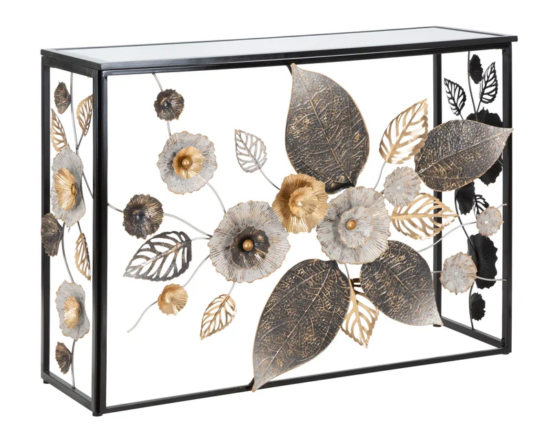 Console Glam Dark 111,8x41,9x80 cm in Ferro e MDF e Specchio Multicolor