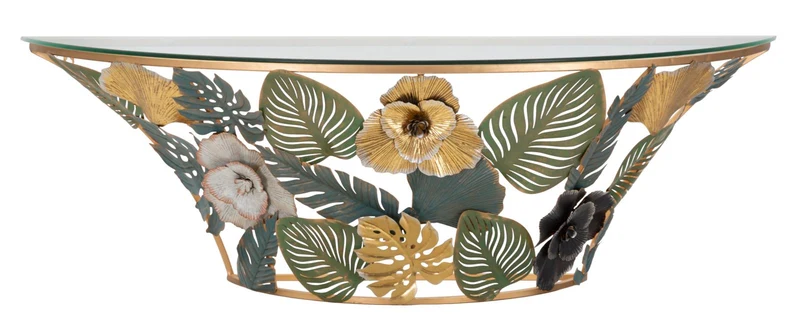 Console da Muro Amaz 120x40,5x37,2 cm in Ferro e Vetro Multicolor