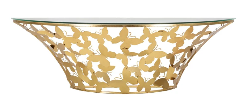 Console da Murro Butterflies 120x40,5x37,2 cm in Ferro e Vetro Oro