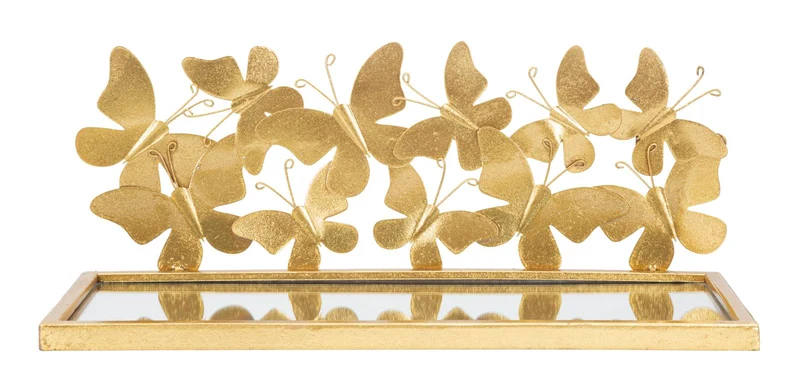 Comodino Mensola Butterflies Coppia 43x19,2x16,5 cm in Ferro e MDF e Specchio Oro