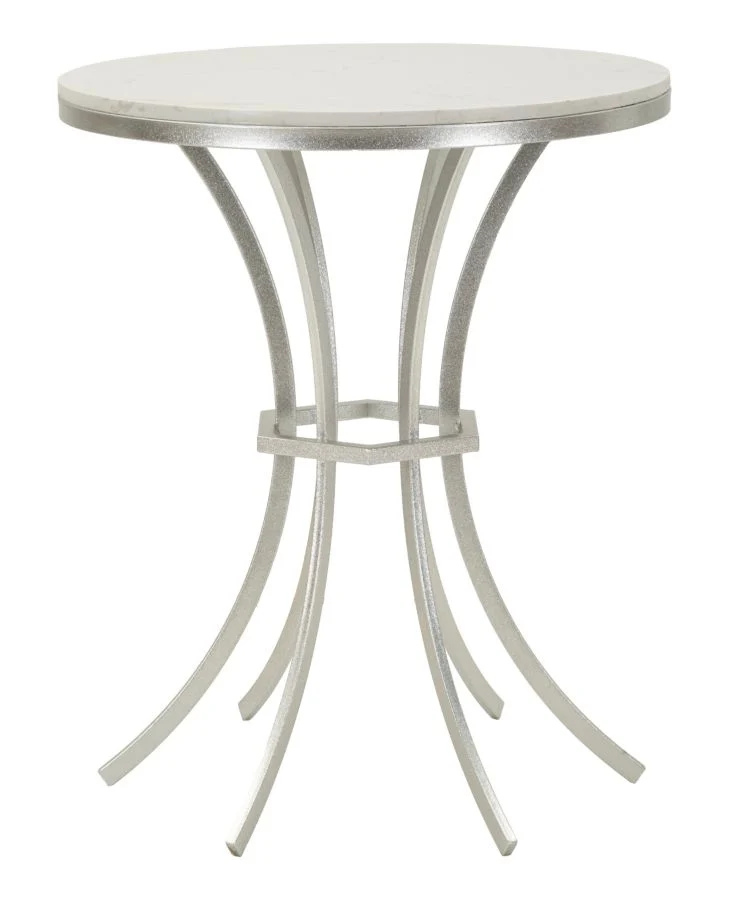 Tavolinetto Istanbul Ø56x68 cm in Ferro e Marmo Argento e Bianco