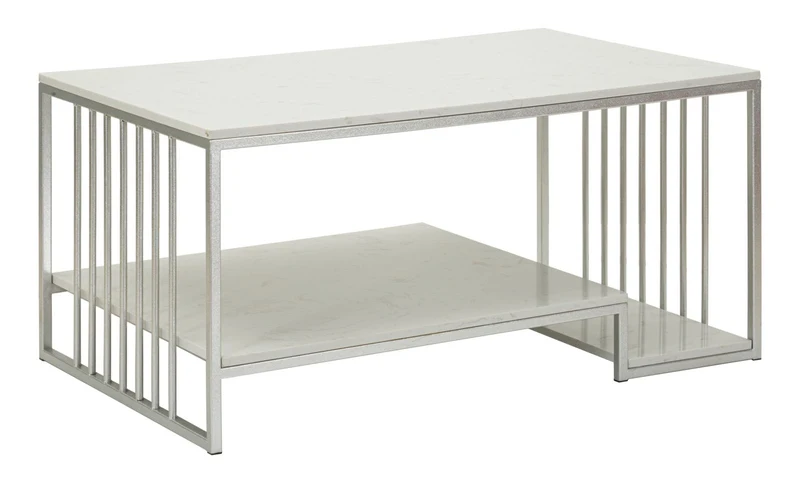 Tavolo da Caffè Kayseri 90x45x60 cm in Ferro e Marmo Argento e Bianco