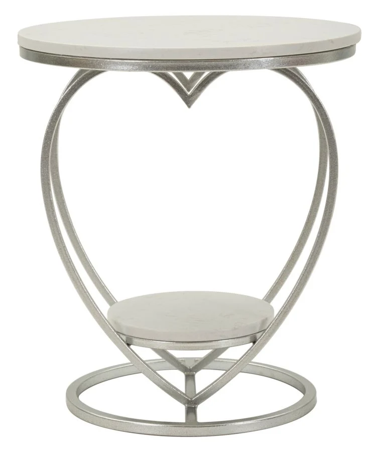 Tavolinetto Heart Argento Ø40x45,5 cm in Ferro e Marmo Argento e Bianco