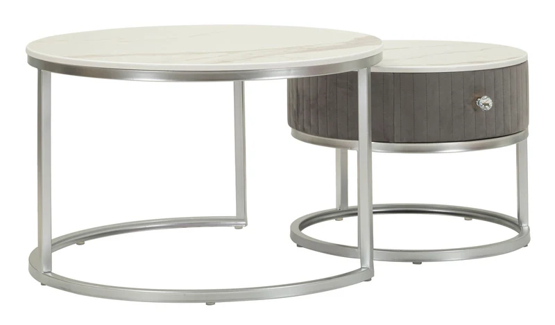 Tavoli da Caffè Greys Coppia Ø70x45 cm - Ø50x40 cm in Pino e MDF e Metallo