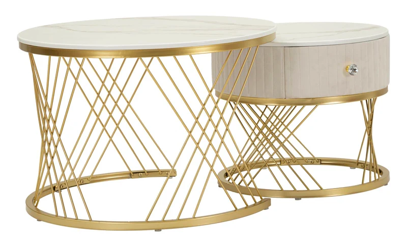 Tavoli da Caffè Votix Coppia Ø70x48 cm - Ø50x43,5 cm in Pino e MDF e Metallo