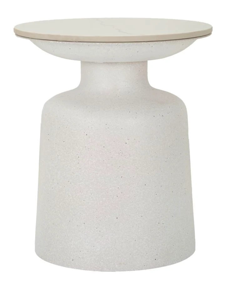 Tavolinetto White Fush Ø40x47 cm in Ferro e Ceramica Bianco
