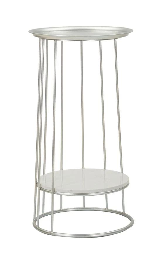 Tavolinetto Towery Ø40x76 cm in Ferro e Marmo Argento