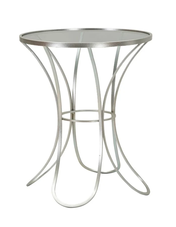 Tavolinetto Trixy Ø56x68 cm in Ferro e Vetro Argento