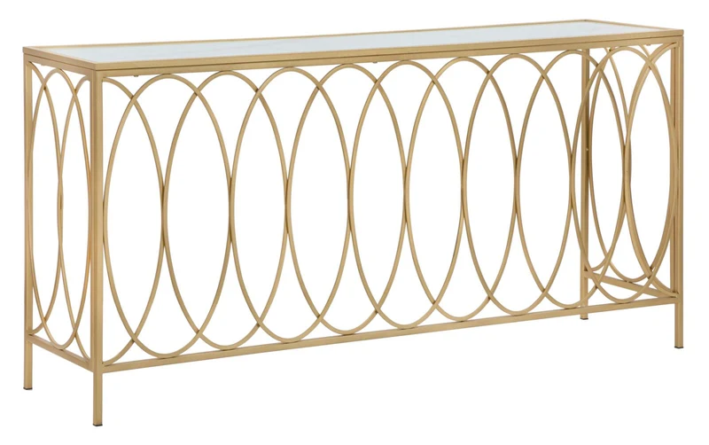 Console Arc Similmarble 160x40x79 cm in Ferro MDF e Vetro Oro e Crema