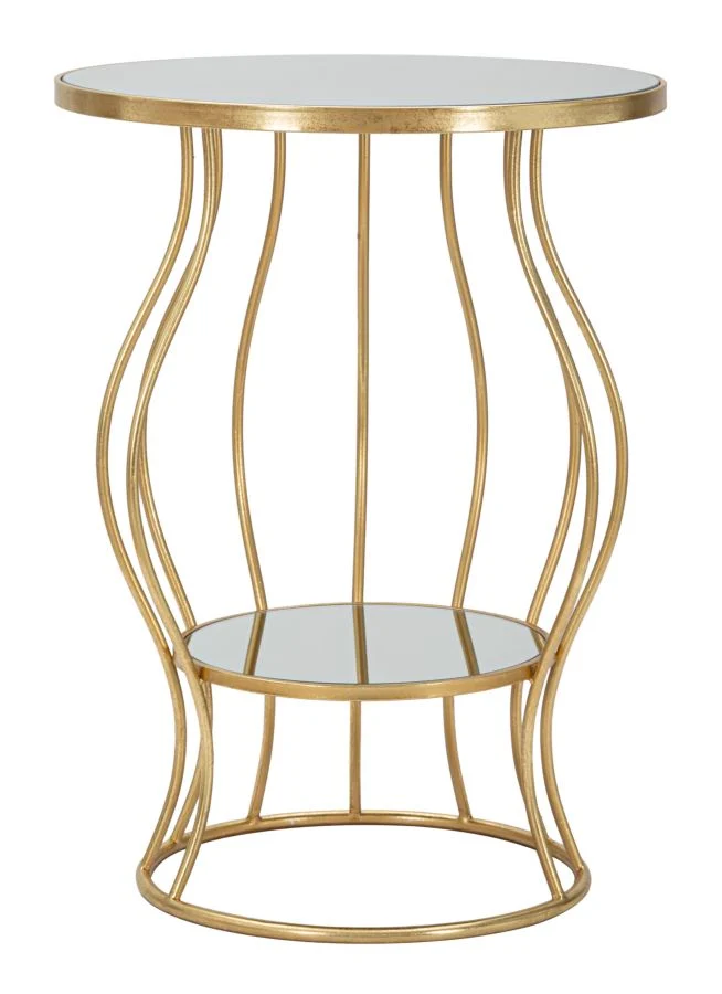 Tavolinetto Flat Ø50x68 cm in Ferro e Specchio Oro e Argento