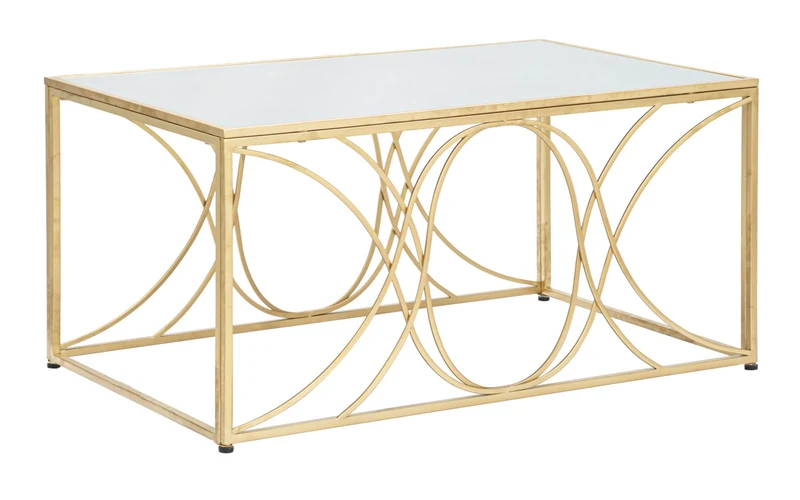 Tavolo da Caffé Exy 90x60x45 cm in Ferro e Specchio Oro e Argento