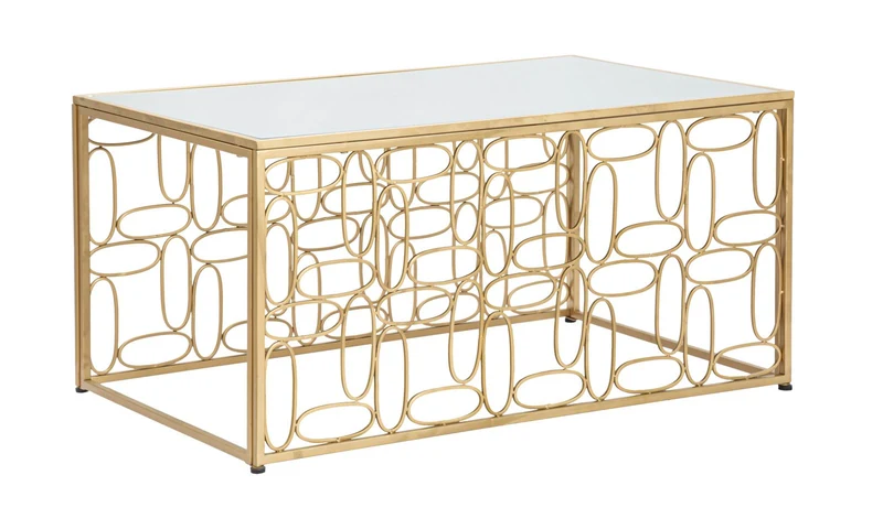 Tavolo da Caffé Bubbles 90x60x45 cm in Ferro e Specchio Oro e Argento