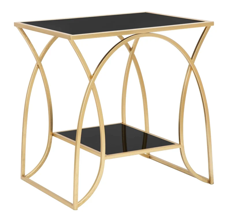 Tavolinetto Sunshine 57x46x60 cm in Ferro e Specchio Oro e Nero