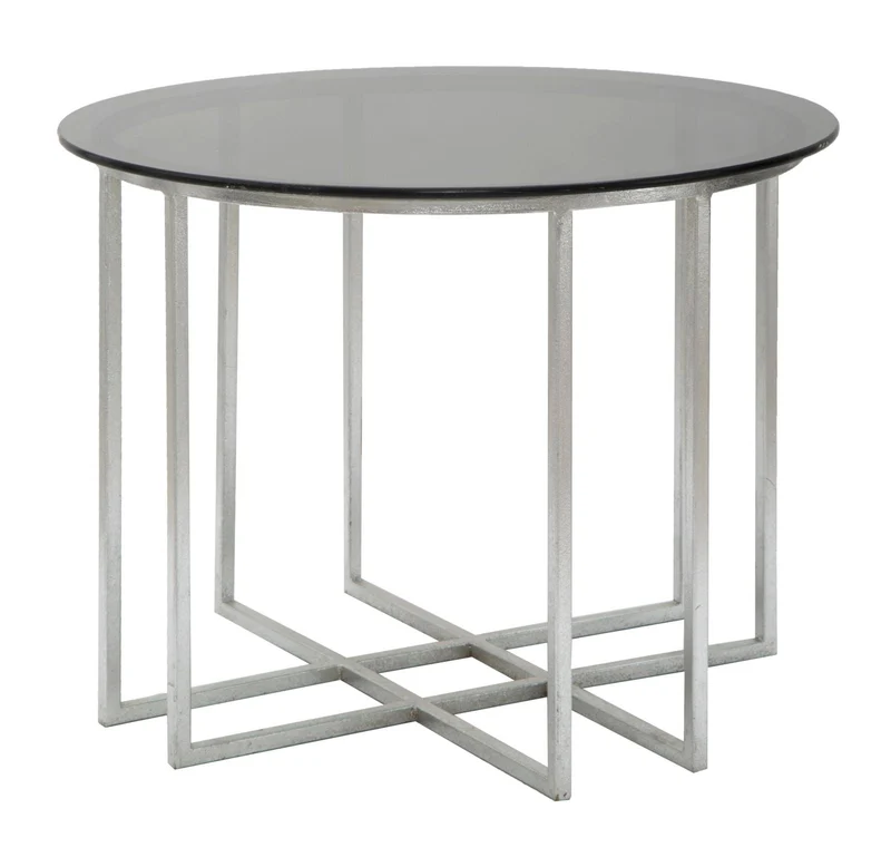 Tavolinetto da Caffé Oslo Ø58x43 cm in Ferro e Vetro Argento e Nero