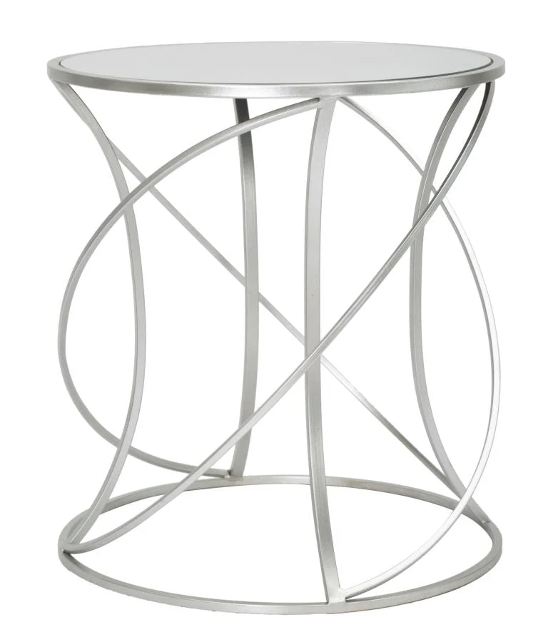 Tavolinetto Saturn Ø50x55 cm in Ferro e Specchio e MDF Argento