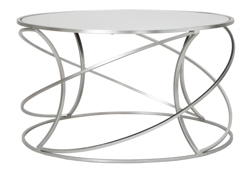 Tavolo da Caffé Saturn Ø80x45 cm in Ferro e Specchio e MDF Argento