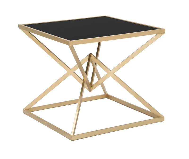Comodino Piramid 50x50x45 cm in Ferro e Vetro Nero e Oro