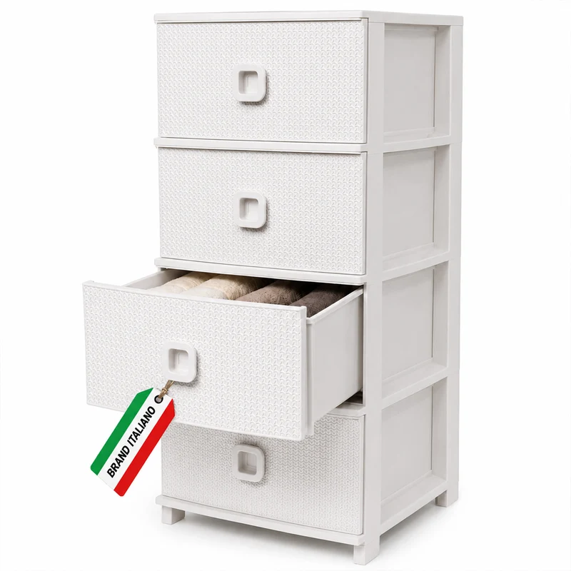 Cassettiera 37x37,5x80 cm Pratika Kool Multiuso con 4 Cassetti in Plastica Bianco
