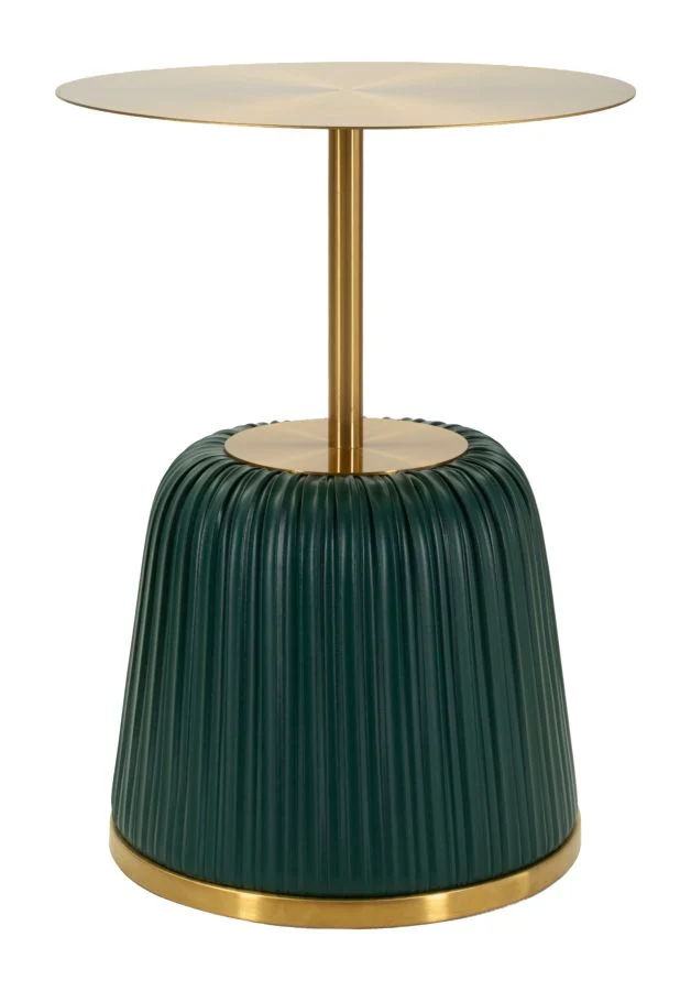 Tavolinetto Egle Verde Ø40x55 cm in Metallo e PU Grigio e Verde