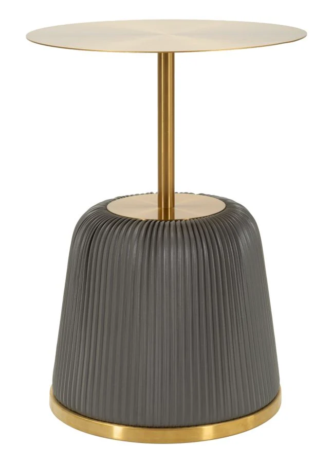 Tavolinetto Egle Grigio Ø40x55 cm in Metallo e PU Grigio e Oro