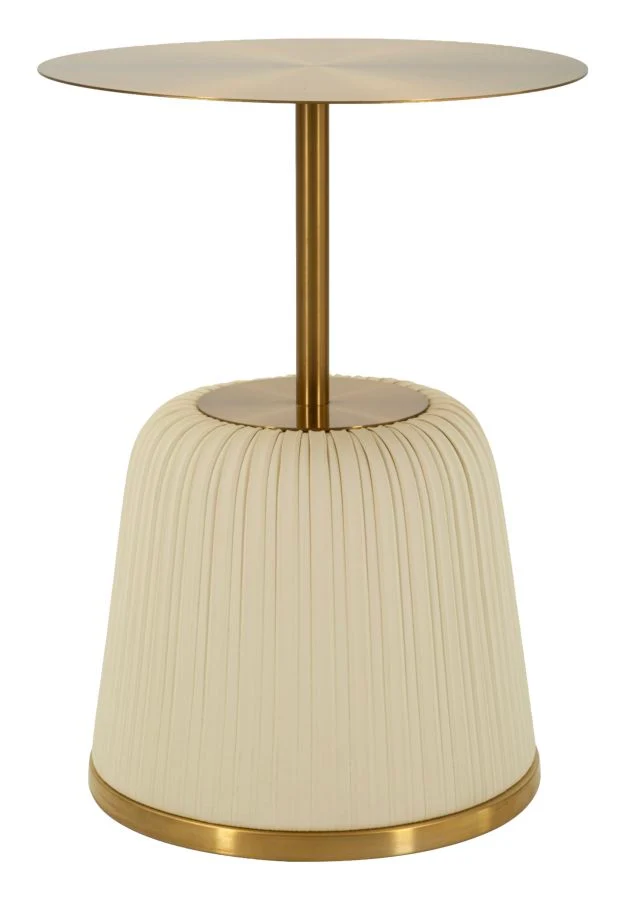 Tavolinetto Egle Bianco Ø40x55 cm in Metallo e PU Bianco e Oro