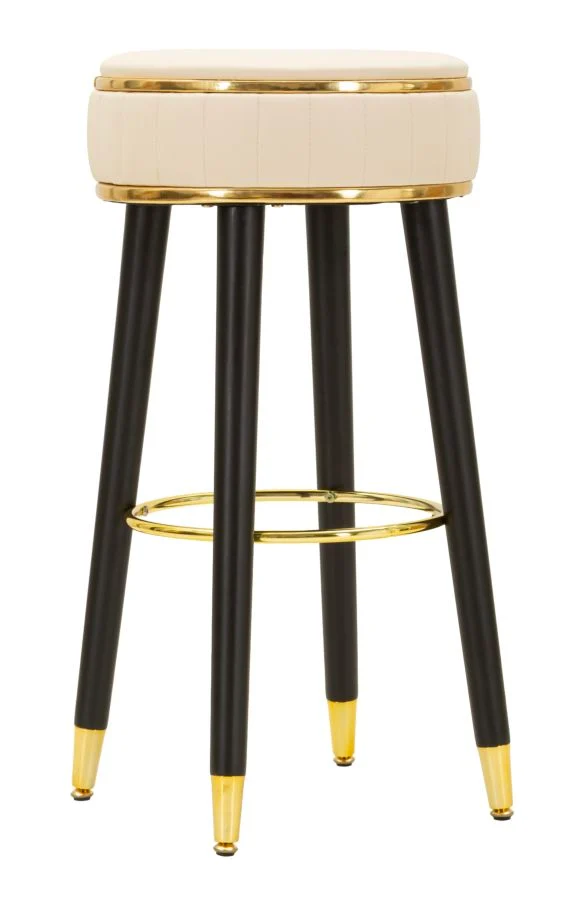 Sgabello Bar London Crema 37x38x74 cm in Pino e MDF e Spugna e Metallo e PU