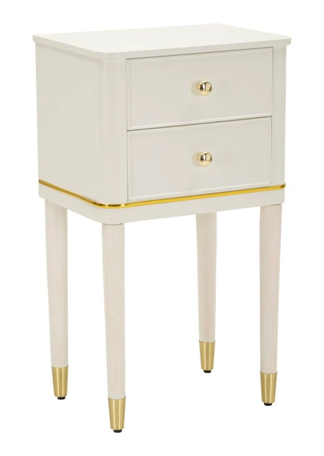 Comodino Camille Bianco 40x30x71 cm in Pino e MDF e Ferro
