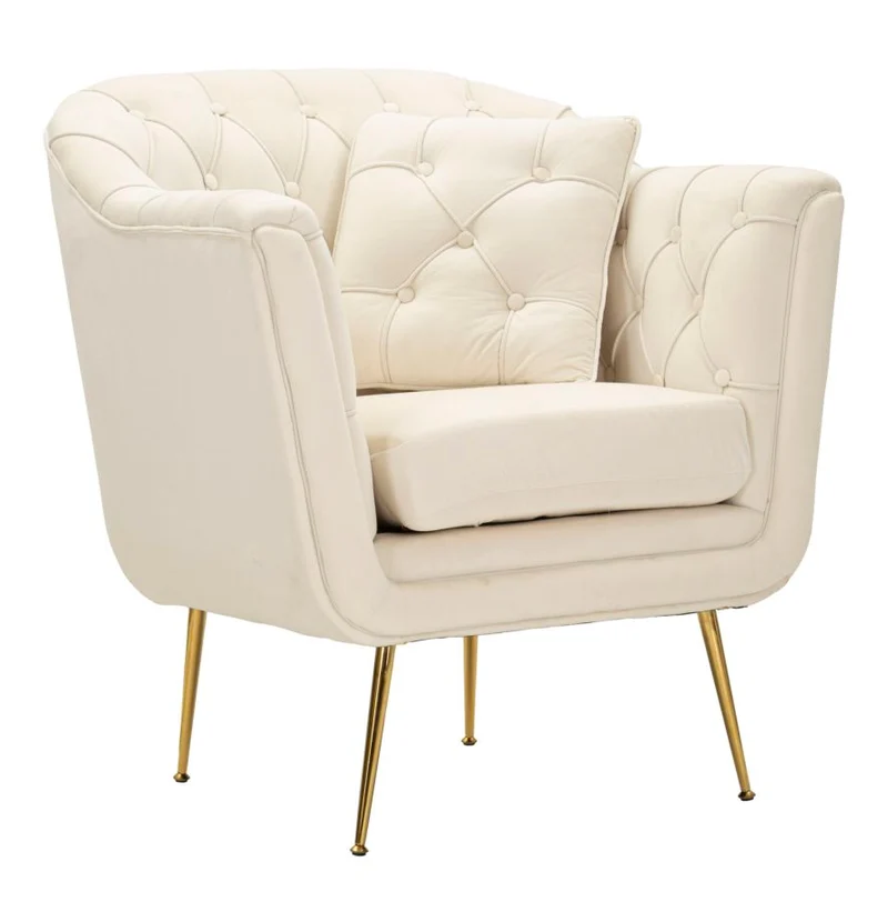 Poltrona Budapest Crema con Cuscino 88x83x91 cm in Compensato e Spugna e Ferro e Poliestere Crema