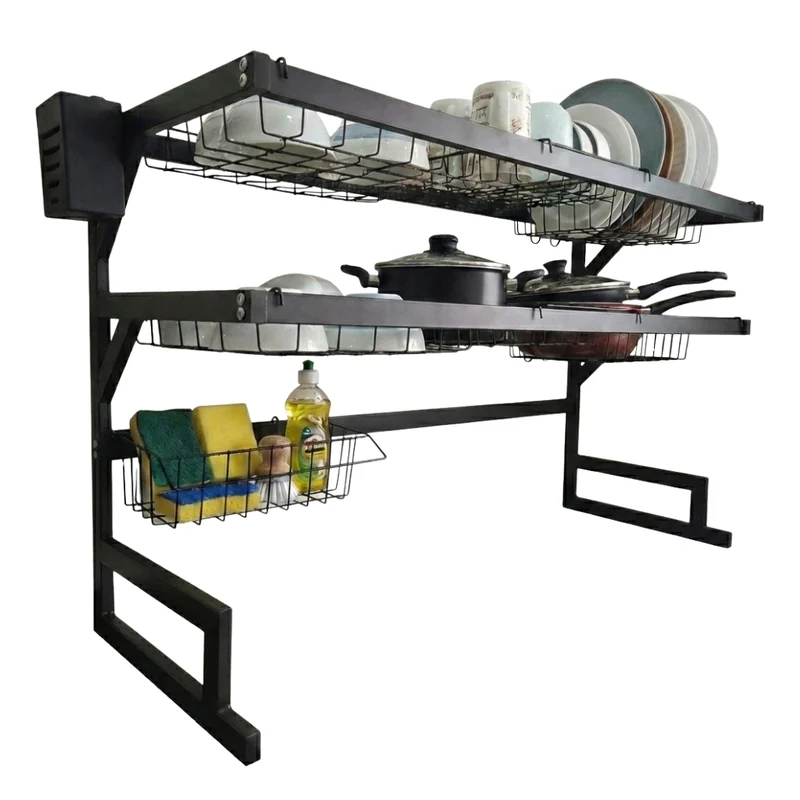 Scolapiatti da Appoggio Nero - 2 Ripiani (85cm)
