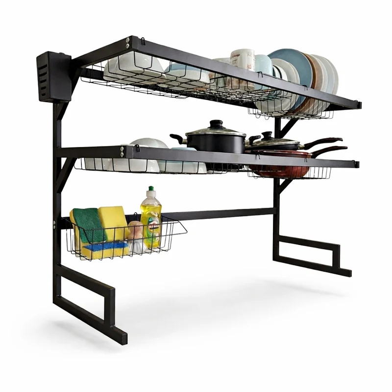 Scolapiatti da Appoggio Nero - 2 Ripiani (65cm)
