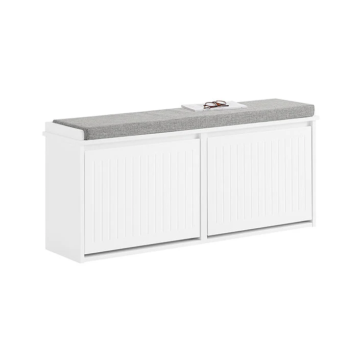 SoBuy | Schuhschrank mit 2 Klappen | Schuhbank mit Sitzkissen | Weiß | FSR98-XL-W