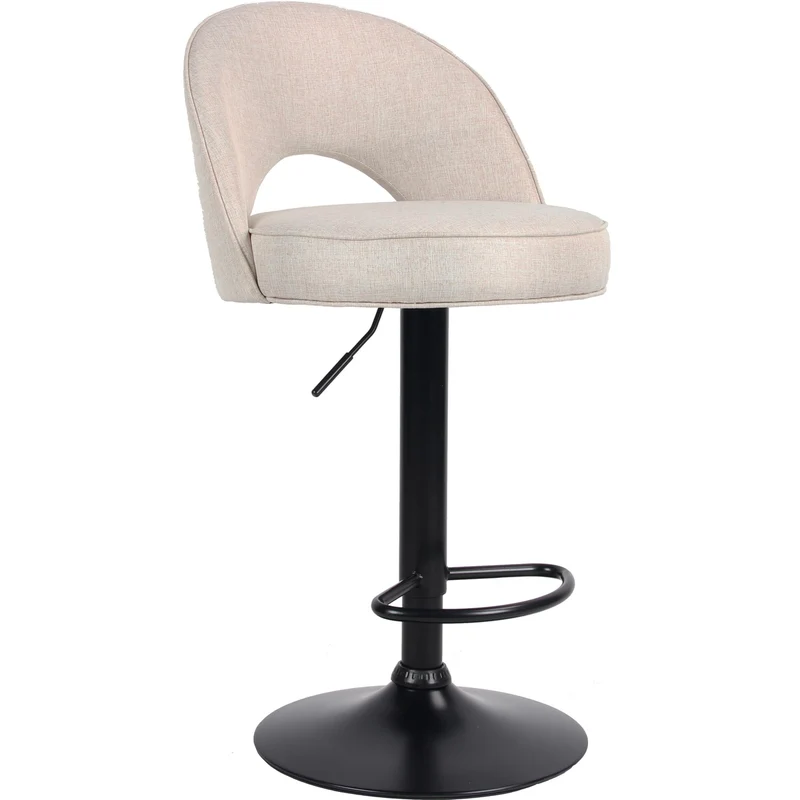 Set of 2 Bar Stools with Footrest and Adjustable Height, Fabric Seat and Painted Metal Base - 49x47x109 cm