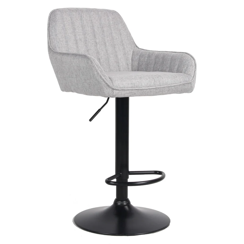 Set of 2 Kitchen Stools, Adjustable Footrest and Height, Fabric Seat and Painted Metal Base - 49x53x109 cm