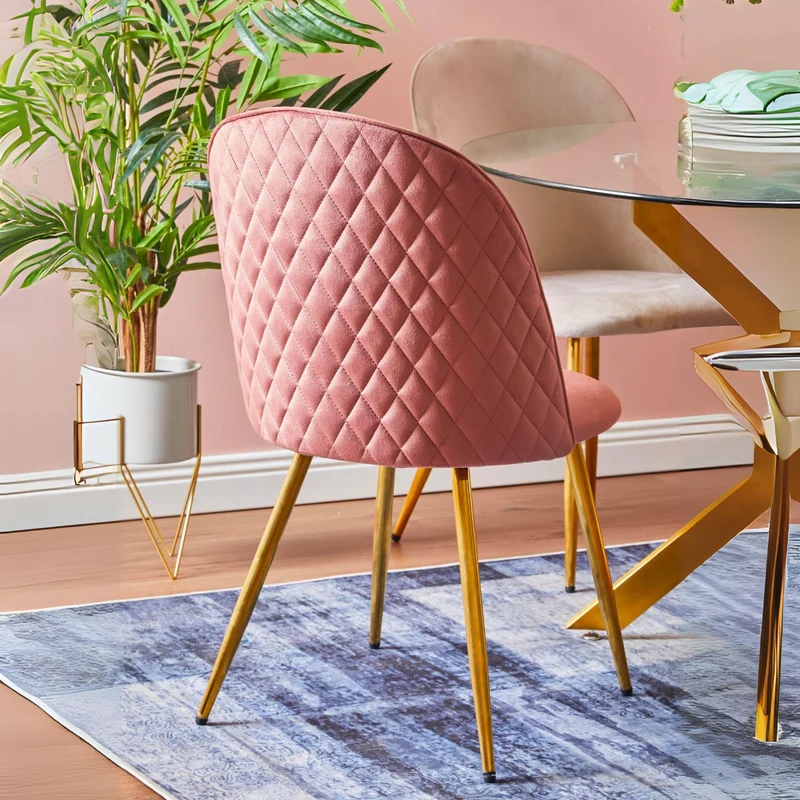 Set of 4 Dining or Living Room Chairs Velvet Armchair Steel Legs