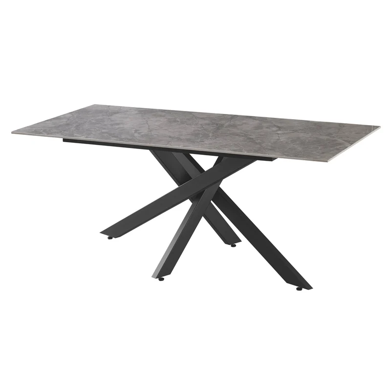 Dining Table, Marbled Ceramic Top, Painted Metal Legs - Rectangular 180x90x76 cm