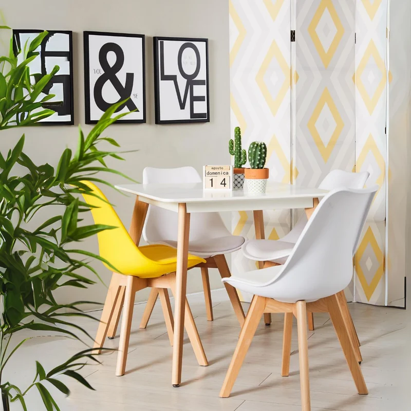 Square Dining Table, Glossy Painted MDF Top, Beech Wood Legs - 80x80 cm