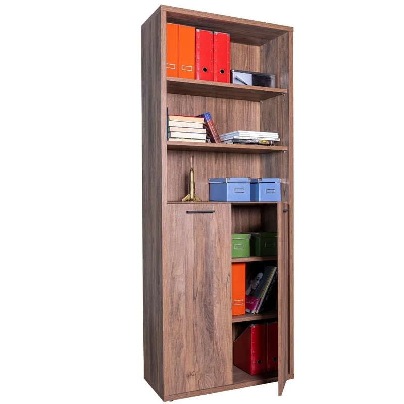 Multipurpose Office Cabinet with 2 Doors and 3 Shelves, Space-Saving Wooden Cabinet, 81x35x217 cm