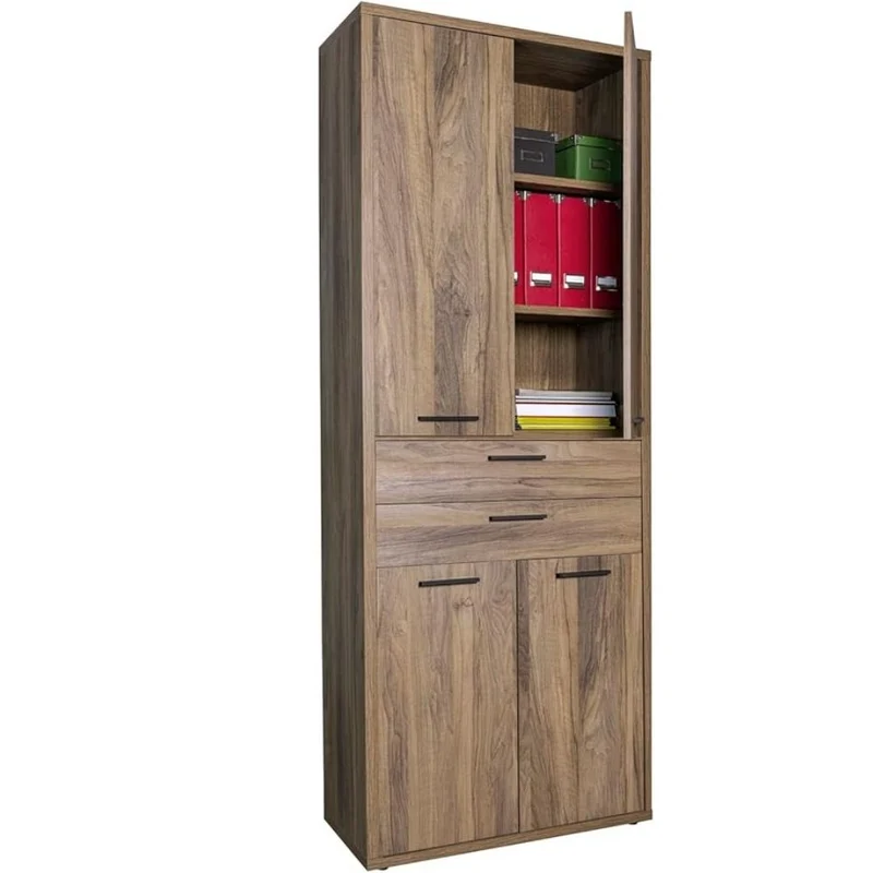 Multipurpose Office Cabinet with 4 Doors and 2 Drawers, Space-Saving Shelves, Wooden Cabinet 81x35x217 cm
