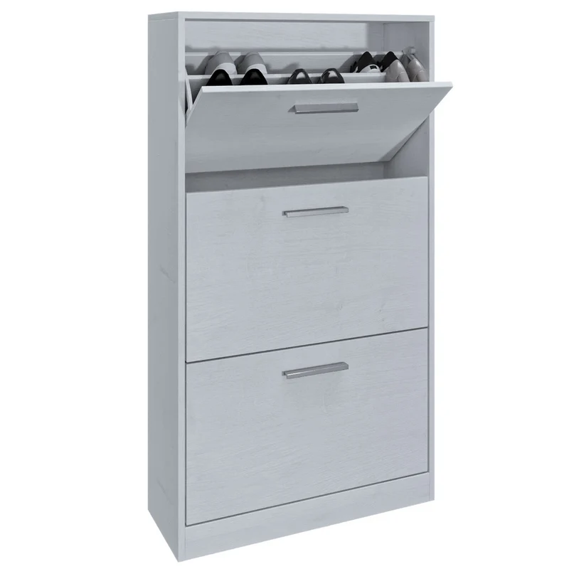 Space-Saving Shoe Cabinet with 3 Double Drop-Down Doors, White