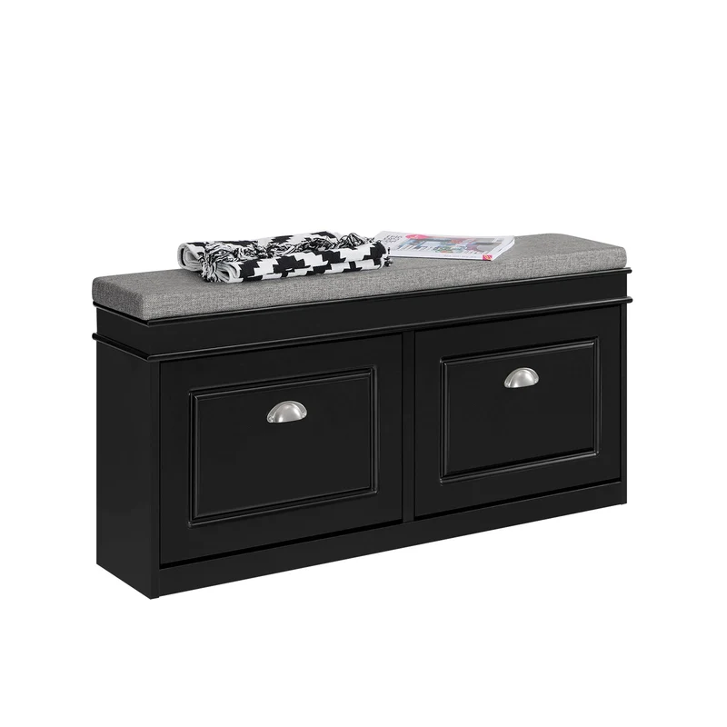 SoBuy | Schuhkipper | Schuhbank mit Schuhfach | Landhausstil Schwarz | FSR64-SCH