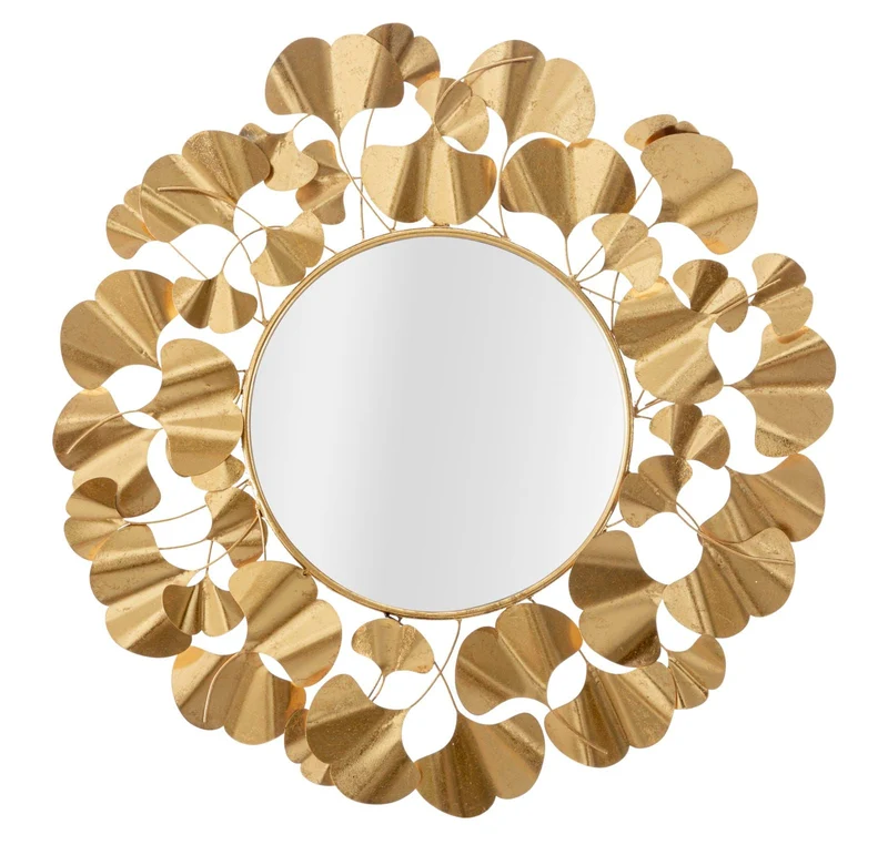 Specchio Foglie Oro Ø81x2,5 cm in Ferro Oro