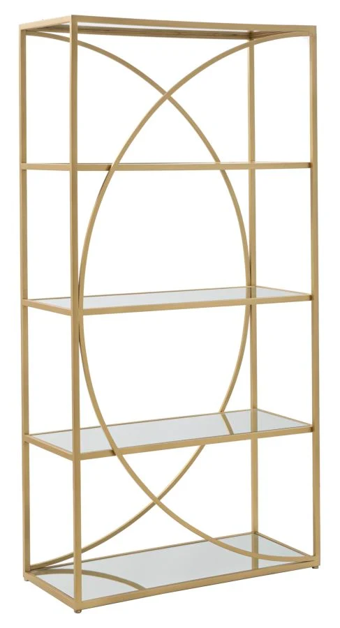 Libreria Glamy 90x38x180 cm in Ferro MDF e Specchio Oro