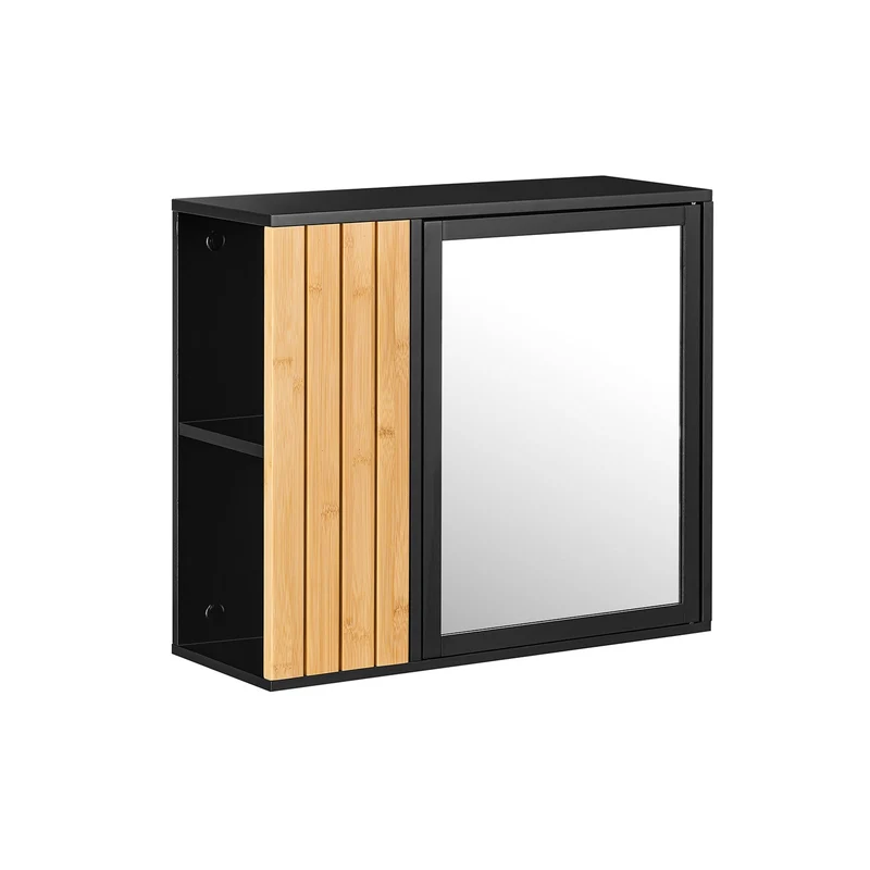 SoBuy | Badezimmerschrank hängend | mit Spiegel und seitlichen Fächern | 50x20x45cm | Schwarz | BZR204-SCH