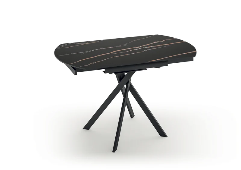 Tavolo Allungabile Roll 120x80/120x76 cm Top in Ceramica Gambe in Metallo Marmo Portoro Nero