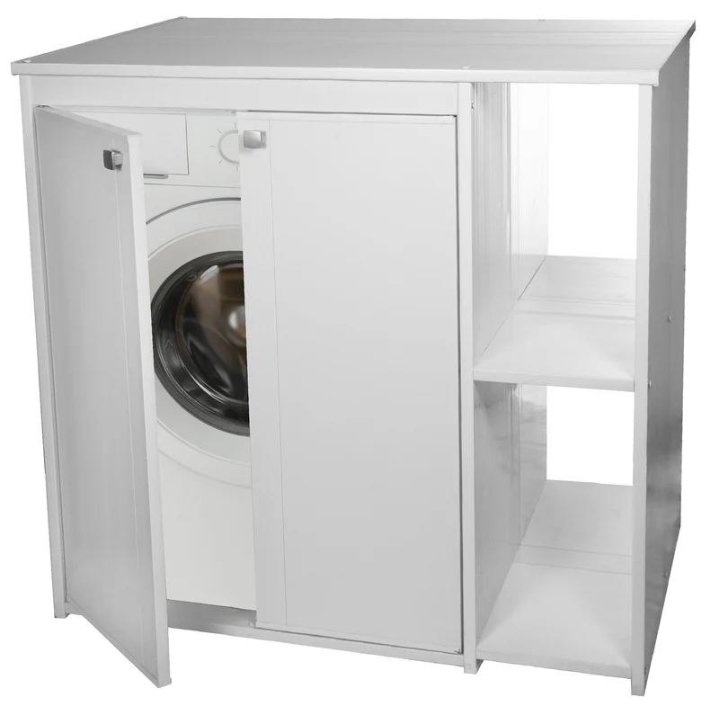 Coprilavatrice da Esterno in PVC 95x60x94 cm 2 Ante con Ripiani Laterali Laundry Bianco Seconda Scelta