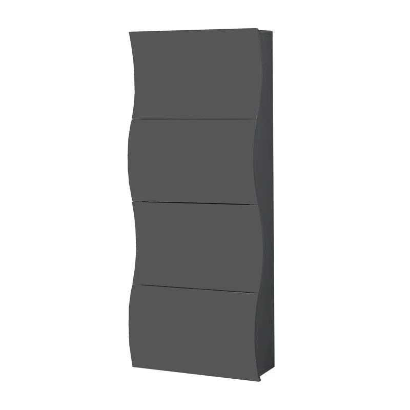 Scarpiera 4 Ante a Ribalta Onda 71x26,6x161,4 cm Finitura in Melamina Antracite Opaco