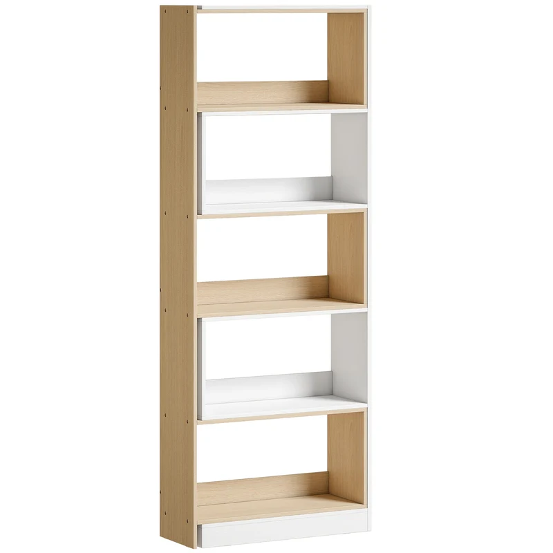 Libreria Angolare 67x67x163,7 cm a 5 Ripiani dal Design Modulabile e Salvaspazio in Legno Multicolore