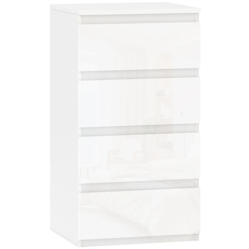 Cassettiera 40x35x74 cm 4 cassetti Salvaspazio in Legno Bianco Lucido